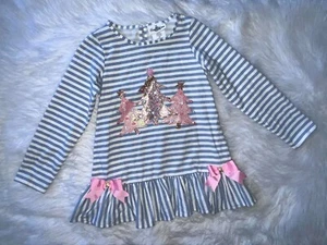 Rare Editions Glitter Tree Striped Holiday Shirt Size 10 EUC - Picture 1 of 4