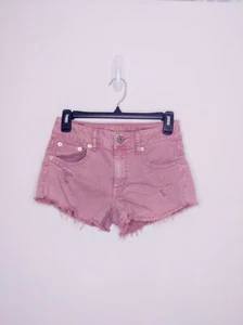 AMERICAN EAGLE OUTFITTERS Size 0 Mauve Pink Distressed Jean Shorts Stretch Denim - Picture 1 of 3