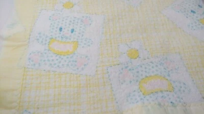 Manta de bebé Beacon vintage amarillo azul verde punto osos ribete de nailon WPL 1675 Foto 1 de 4