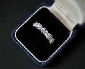 Beautiful Flower Lucky Clover Pave Cubic Zirconia Silver SP Band Ring RS78