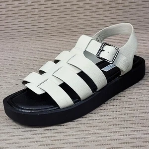 M&S Real LEATHER Strappy WEDGE Flatform SANDALS ~ Size 8 ~ Ivory (rrp £45) - Picture 1 of 5