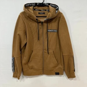 Kenneth Cole Hoodie Mens Small Brown Full Zip Logo Tape Trim Streetwear - Picture 1 of 5