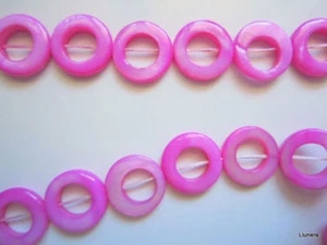 Perlas disco concha natural 15 mm X 25 UNIDADES hilo rosa fucsia abalorios - Photo 1/1