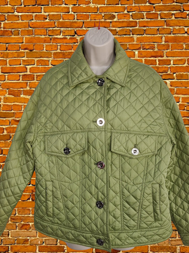 GIACCA CAPPOTTO DONNA MICHAEL KORS TAGLIA UK L VERDE TRAPUNTATO CALDO INVERNALE CON BOTTONI