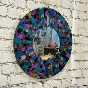 Purple Blue Line Mosaic Tile Wall Mirror 40cm x 40cm 16 Inches Handmade New - Picture 1 of 7
