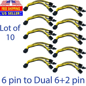 10 pcs PCIE 6 pin Female to Dual PCI-E 8 pin(6+2) Male GPU Cable 8.75 inch 18AWG - Picture 1 of 6