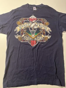 Vintage Logo 7 1995 Minnesota Twins Baseball Mens XL Tall Navy Blue T-shirt USA - Picture 1 of 8