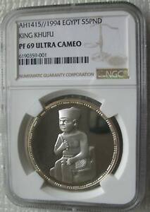 Egypt 5 Pounds 1994 Silver Proof Coin Seated King Khufu NGC PF69