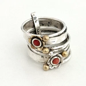 Anillo Giratorio Flor Coral Dos Tonos Vintage Plata Esterlina Multi Fila 7 Banda Talla 7 - Imagen 1 de 9