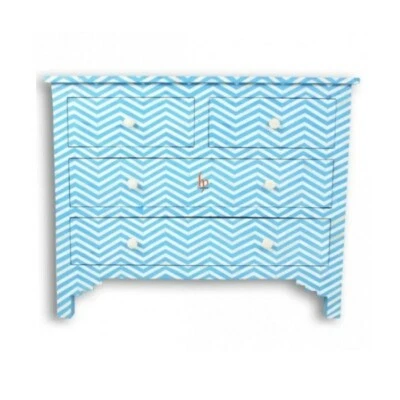 Handcrafted Bone Inlay Antique Furniture | Blue Chest of 4 Drawers | Dresser  - Image 1 of 4