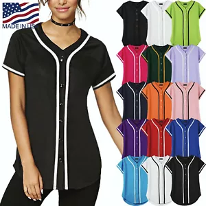 Camiseta de béisbol femenino Raglan Plain T Shirt Team Sport Button Fashion Tee Casual - Imagen 1 de 50