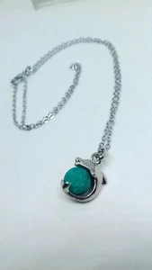 Teal Lava Bead Dolphin, Ocean, Cutw Pendant & Necklace Handmade Jewellery - Picture 1 of 5