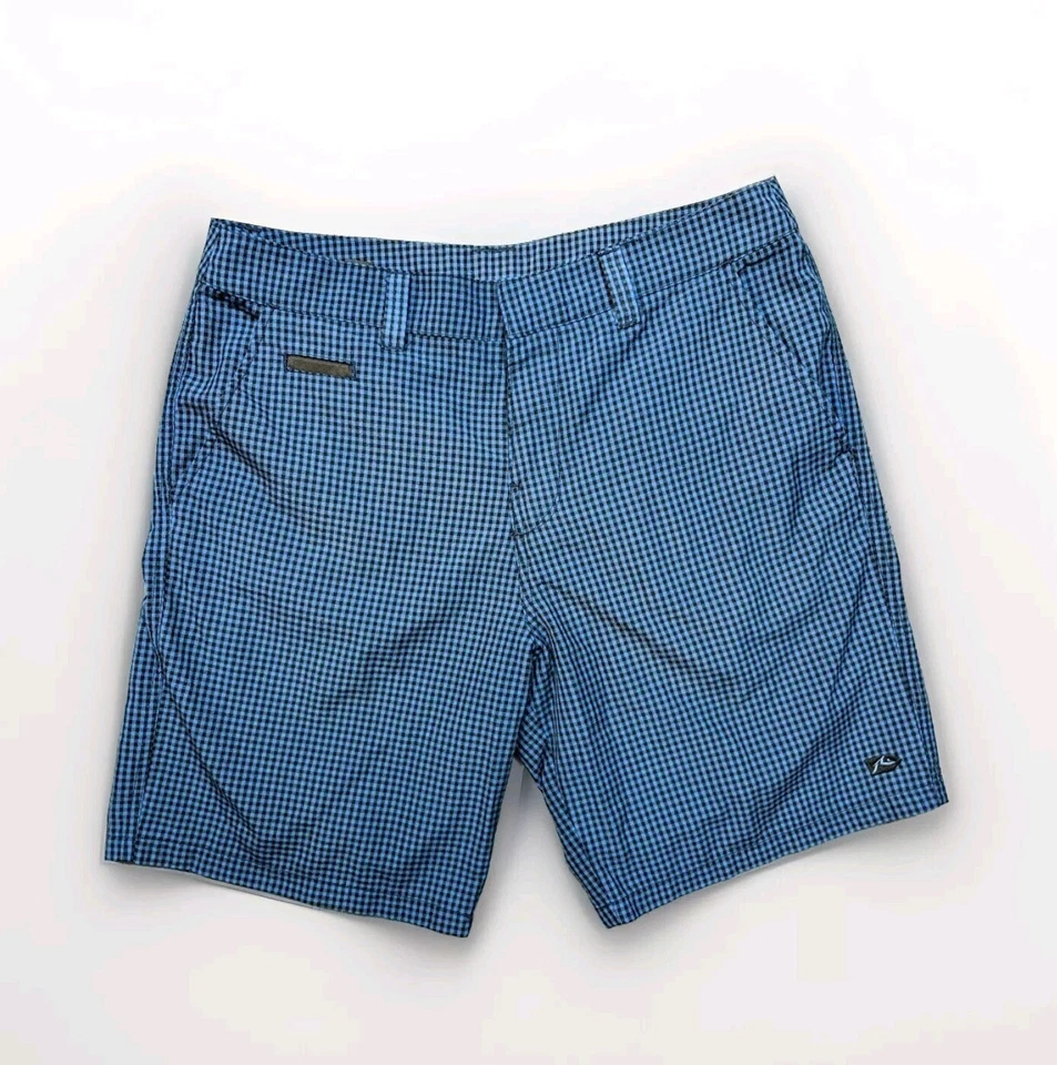 RUSTY Shorts Mens 34 Black Blue Chino Check Casual Surf Zip Fly - Image 1 of 4