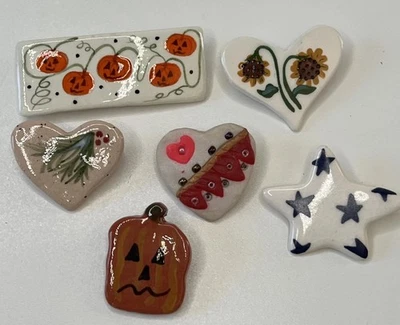 6 broches/alfileres de cerámica artesanales de cerámica esmaltada diseños surtidos vintage Foto 1 de 4