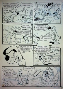 Página interior de cómic mexicano dibujado a mano Hound & the Hare DC Comics 14"x10" - Imagen 1 de 2
