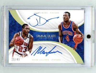 2017-18 Panini Immaculate Collection Joe Dumars Mark Aguirre Dual Auto Gold /49 - Image 1 of 2