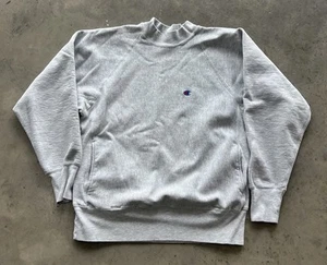 Vintage 90s Champion Reverse Weave L Mock Neck Sweatshirt Made In USA Pockets - Picture 1 of 7