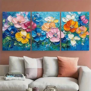 3pcs Modern Abstract Floral Impasto Textured Wall Art Canvas Unframed/Framed - Foto 1 di 9