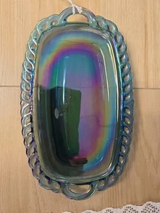 INDIANA CARNIVAL GLASS 8-1/2" TRAY PLATTER SPARKLING IRIDESCENT RAINBOW BLUE - Picture 1 of 2