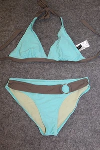 BIKINI SET TRIANGEL GRÖSSE 42 TÜRKIS MIT HELLBRAUN MIT PADS - Picture 1 of 2