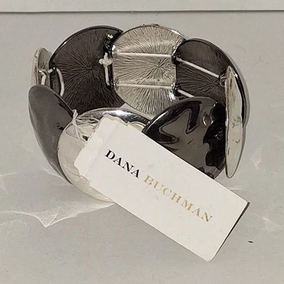 NUEVO CON ETIQUETAS Pulsera Dana Buchman Disco Elástico - Dos Tonos Plata y Gunmetal Estilo Moderno Foto 1 de 4