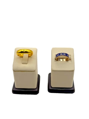 Set Of 2 Bold Rings – Yellow Dome & Blue Enamel Star Band Fun Fashion Ring - Image 1 of 4