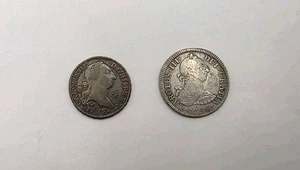 1776  SPAIN 4 Maravedis Copper & 1786 2 Reales Silver (Mexico)Carolus III.2pcs. - Picture 1 of 5