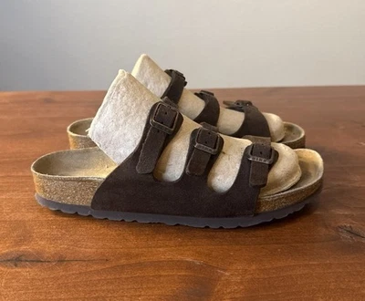 Birkenstock Women's Florida Sandals Triple Strap Comfort Footbed 7, Brown Suede - Image 1 of 4