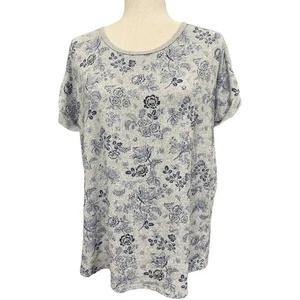 T-Shirt Lucky Brand grau und blau bedruckt weich Strick L - Bild 1 von 7