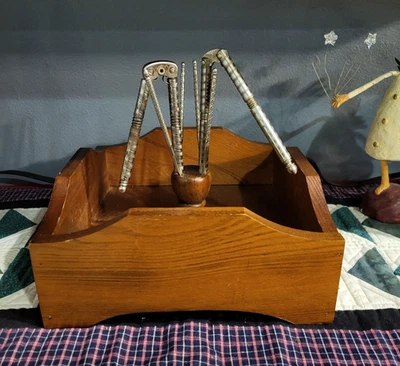 Vintage Wooden Nut Bowl Cracker 9" Tray & Tools 2 crackers 4 picks Walmart Set - Image 1 of 4