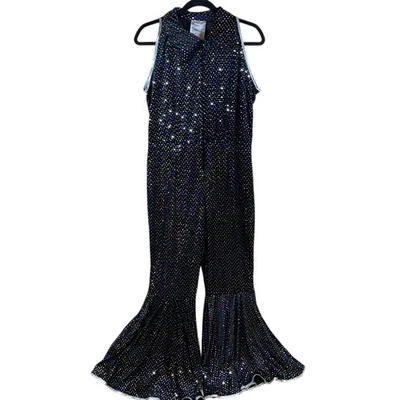 Mono de Halloween de la reina bailarina ABBA de los años 70 disfraces bMed negro lentejuelas Foto 1 de 4