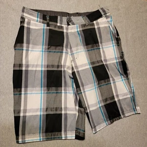 Swiss Cross Shorts Men's Size 40 Blue Black White Plaid Flat Front - Picture 1 of 9