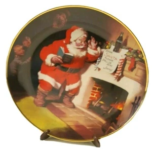  COCA COLA SANTA "THE PAUSE THAT REFRESHES" COLLECTORS PLATE 24 KARAT GOLD TRIM  - Picture 1 of 10