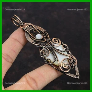 Mother Of Pearl Gemstone Rainbow Moonstone Copper Daughter Wire Wrapped Pendant - Picture 1 of 6