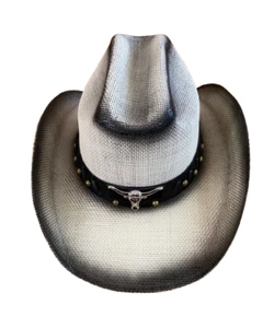 Bull Cowboy Hat Leather Studded Paper Straw Western Riding Men's Hat Fancy - Picture 1 of 4