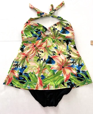 Traje de baño Jaclyn Smith 1 pieza para mujer talla 10 negro multicolor floral Foto 1 de 4