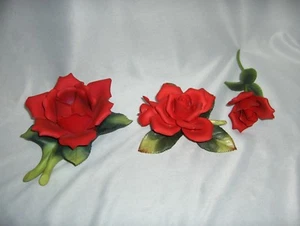 3 Pc Vintage Andrea By Sendak Red Roses Vanity Accents Candle Figurine (No Bud) - Picture 1 of 8