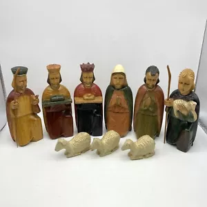 Vintage Hand Carved Hand Painted Large 9 Piece Nativity Set 8'' *Missing Jesus* - Picture 1 of 23