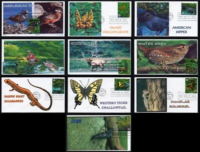 USA, SCOTT # 3378, SET OF 10 S&D GLEN FDC COVERS PACIFIC COAST RAIN FOREST 2000 - Image 1 of 4