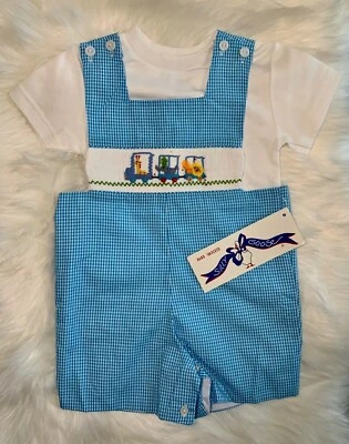 Mameluco corto Silly Goose bebé niño tren calado animales guinga 18 meses Nuevo con etiquetas Foto 1 de 4