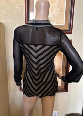 Bebe Vintage Black Silver Button Down Shirt sz XS - Image 1 of 4