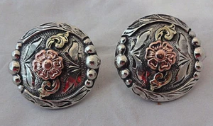 Pr California Antiqued Hansen Western Gear Conchos Loop Back Silverplate 1 1/2" - Picture 1 of 2