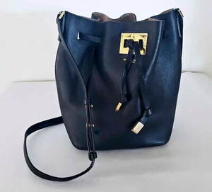 Michael Kors MIRANDA Bucket Drawstring Bag Black Leather - Picture 1 of 10