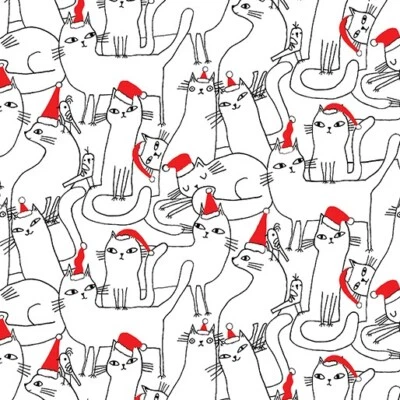 Tela Feline Drive MEOWY CHRISTMAS Gatos en Sombreros Blanco - Cuarto Graso (18x22") FQ Foto 1 de 4