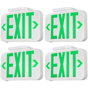 4-Pack Green LED Emergency Exit Light Sign, Battery Backup 120V/277V Double Face - Picture 1 of 7