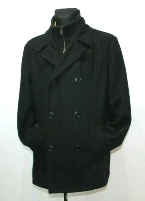 Kenneth Cole Reaction Black Wool Pea Coat Jacket Double Breasted Mens Size Large - Image 1 of 4