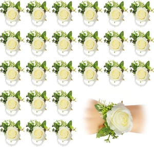 24 Pcs Wedding Rose Wrist Corsage Wristlet Band for Bridal Bridesmaid Women Flow - Picture 1 of 6