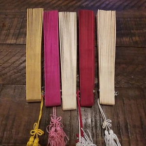 5 Vtg Oriental Chinese Asian Wooden Folding Hand Fan Lot - Picture 1 of 7