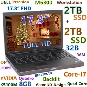 Workstation DELL M6800 i7-Quad FAST 4TB SSD 32GB 17.3" FHD Quadro K5100M 8GB - Picture 1 of 11
