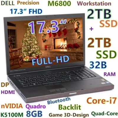 Workstation DELL M6800 i7-Quad FAST 4TB SSD 32GB 17.3" FHD Quadro K5100M 8GB - Image 1 of 4